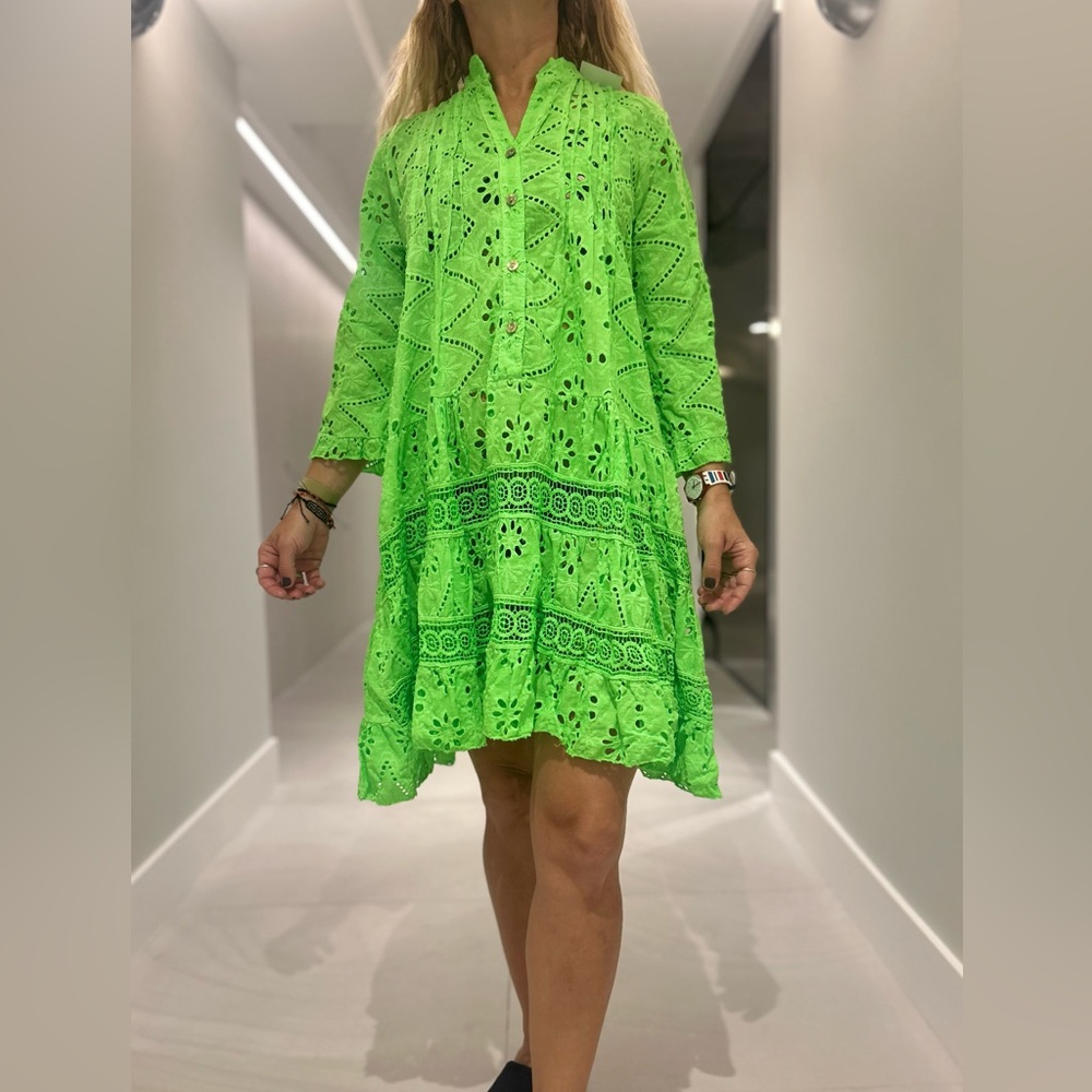 Blanco de Ibiza by Isabel Tavares Vibrant Green Eyelet Dress